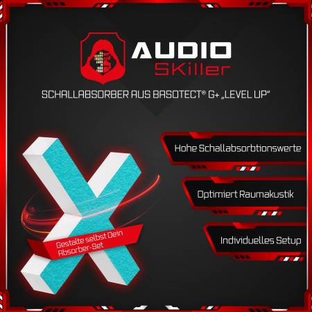 AUDIO SKiller 1 Schallabsorber Element Level UP X-Form aus Basotect G+® mit Akustikfilz in Türkis/Akustikverbesserung für Gamer, Streamer, Youtuber