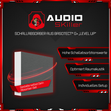 AUDIO SKiller 1 Schallabsorber Element Level UP Quadrat aus Basotect G+® mit Akustikfilz in Granitgrau/Akustikverbesserung für Gamer, Streamer, Youtuber