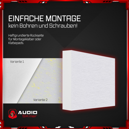 AUDIO SKiller 1 Schallabsorber Element Level UP Quadrat aus Basotect G+® mit Akustikfilz in Weiß/Akustikverbesserung für Gamer, Streamer, Youtuber