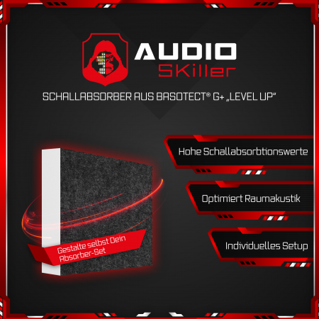 AUDIO SKiller 1 Schallabsorber Element Level UP Quadrat aus Basotect G+® mit Akustikfilz in Anthrazit/Akustikverbesserung für Gamer, Streamer, Youtuber