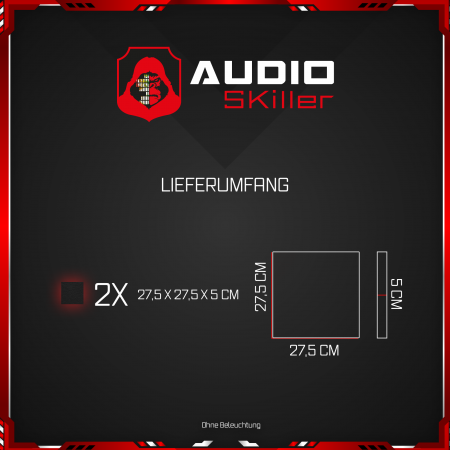 AUDIO SKiller 2 Schallabsorber Elemente Level UP Quadrate aus Basotect G+® mit Akustikfilz in Schwarz/Akustikverbesserung für Gamer, Streamer, Youtuber