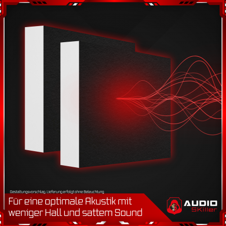 AUDIO SKiller 2 Schallabsorber Elemente Level UP Quadrate aus Basotect G+® mit Akustikfilz in Schwarz/Akustikverbesserung für Gamer, Streamer, Youtuber