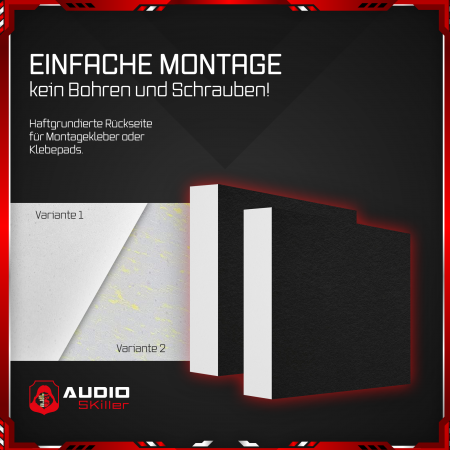 AUDIO SKiller 2 Schallabsorber Elemente Level UP Quadrate aus Basotect G+® mit Akustikfilz in Schwarz/Akustikverbesserung für Gamer, Streamer, Youtuber