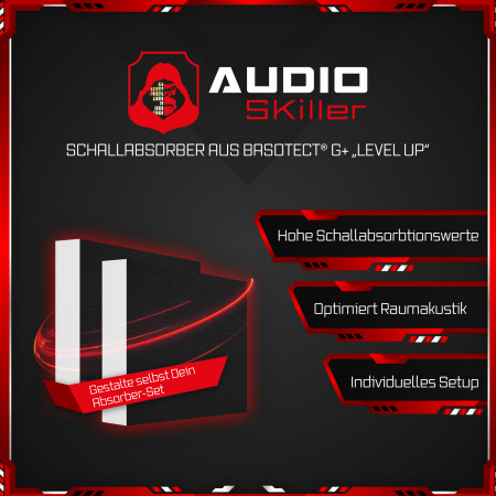 AUDIO SKiller 2 Schallabsorber Elemente Level UP Quadrate aus Basotect G+® mit Akustikfilz in Schwarz/Akustikverbesserung für Gamer, Streamer, Youtuber