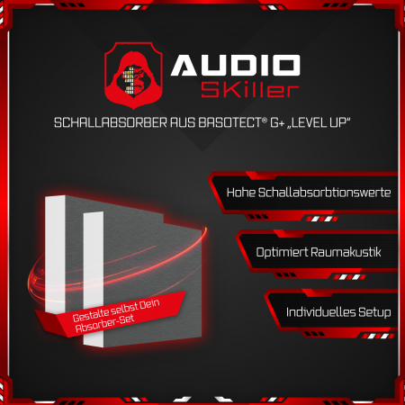 AUDIO SKiller 2 Schallabsorber Elemente Level UP Quadrate aus Basotect G+® mit Akustikfilz in Granitgrau/Akustikverbesserung für Gamer, Streamer, Youtuber