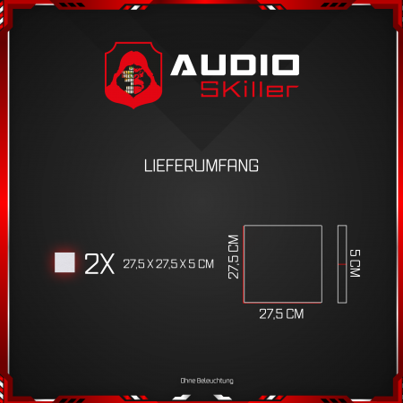 AUDIO SKiller 2 Schallabsorber Elemente Level UP Quadrate aus Basotect G+® mit Akustikfilz in Weiß/Akustikverbesserung für Gamer, Streamer, Youtuber