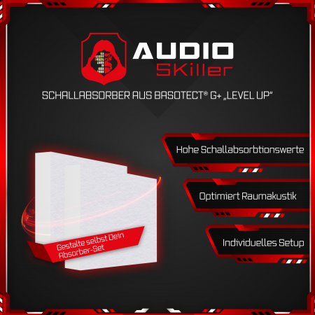 AUDIO SKiller 2 Schallabsorber Elemente Level UP Quadrate aus Basotect G+® mit Akustikfilz in Weiß/Akustikverbesserung für Gamer, Streamer, Youtuber