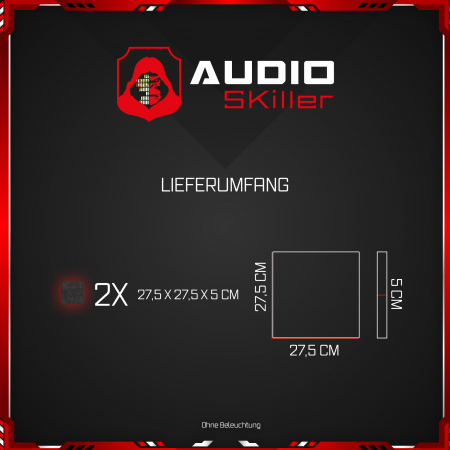 AUDIO SKiller 2 Schallabsorber Elemente Level UP Quadrate aus Basotect G+® mit Akustikfilz in Anthrazit/Akustikverbesserung für Gamer, Streamer, Youtuber