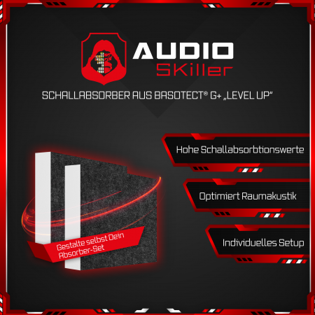 AUDIO SKiller 2 Schallabsorber Elemente Level UP Quadrate aus Basotect G+® mit Akustikfilz in Anthrazit/Akustikverbesserung für Gamer, Streamer, Youtuber