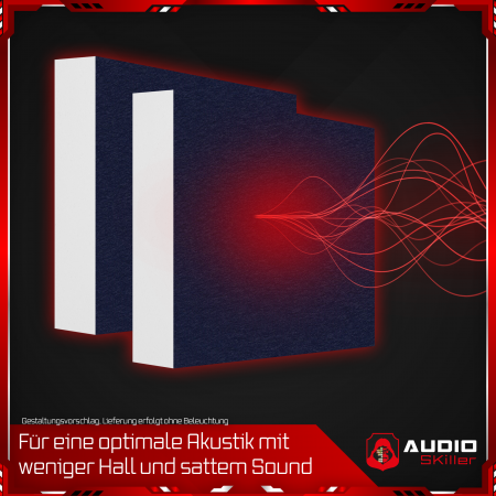 AUDIO SKiller 2 Schallabsorber Elemente Level UP Quadrate aus Basotect G+® mit Akustikfilz in Nachtblau/Akustikverbesserung für Gamer, Streamer, Youtuber
