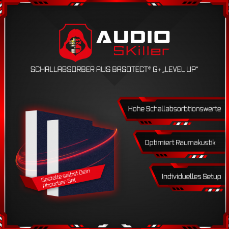 AUDIO SKiller 2 Schallabsorber Elemente Level UP Quadrate aus Basotect G+® mit Akustikfilz in Nachtblau/Akustikverbesserung für Gamer, Streamer, Youtuber
