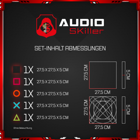 AUDIO SKiller 5 Schallabsorber Set #01 Level UP aus Basotect G+® mit Akustikfilz/Akustikverbesserung für Gamer, Streamer, Youtuber