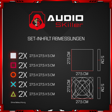 AUDIO SKiller 10 Schallabsorber Set #03 Level UP aus Basotect G+® mit Akustikfilz/Akustikverbesserung für Gamer, Streamer, Youtuber