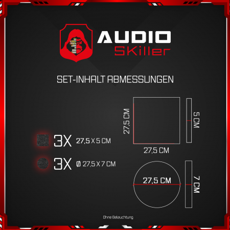 AUDIO SKiller 6 Schallabsorber Set Level UP aus Basotect G+® mit Akustikfilz in Anthrazit/Akustikverbesserung für Gamer, Streamer, Youtuber