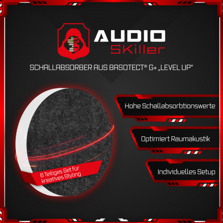 AUDIO SKiller 6 Schallabsorber Set Level UP aus Basotect G+® mit Akustikfilz in Anthrazit/Akustikverbesserung für Gamer, Streamer, Youtuber