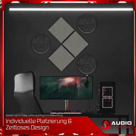 AUDIO SKiller 6 Schallabsorber Set Level UP aus Basotect G+® mit Akustikfilz in Anthrazit & Granitgrau/Akustikverbesserung für Gamer, Streamer, Youtuber