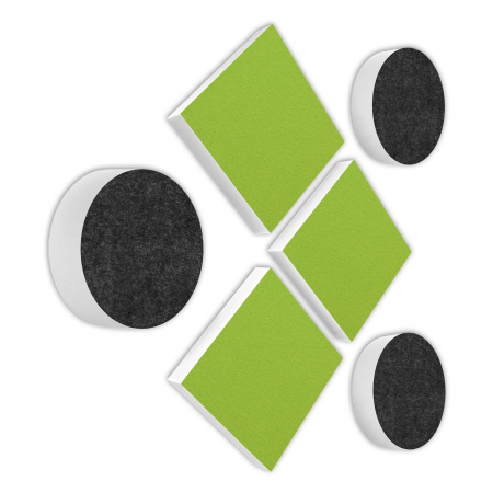 AUDIO SKiller 6 Sound Absorber Set Level UP made of Basotect G+® with acoustic felt in anthracite & light green/acoustic improvement for gamers, streamers, Youtuber