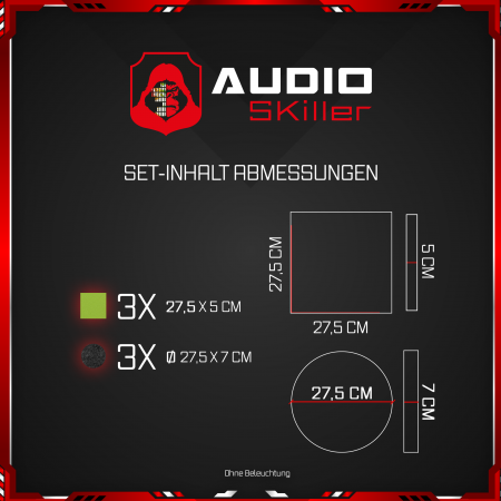 AUDIO SKiller 6 Schallabsorber Set Level UP aus Basotect G+® mit Akustikfilz in Anthrazit & Hellgrün/Akustikverbesserung für Gamer, Streamer, Youtuber