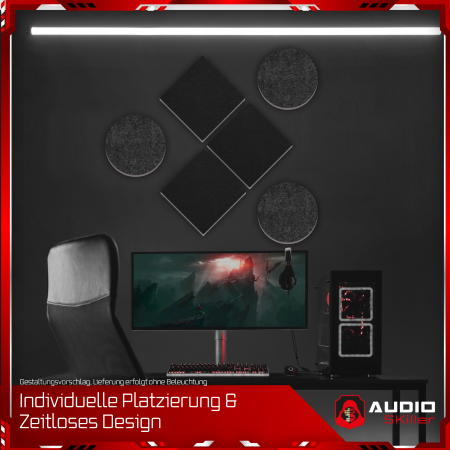 AUDIO SKiller 6 Schallabsorber Set Level UP aus Basotect G+® mit Akustikfilz in Anthrazit & Schwarz/Akustikverbesserung für Gamer, Streamer, Youtuber