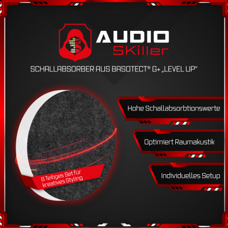 AUDIO SKiller 6 Schallabsorber Set Level UP aus Basotect G+® mit Akustikfilz in Anthrazit & Schwarz/Akustikverbesserung für Gamer, Streamer, Youtuber