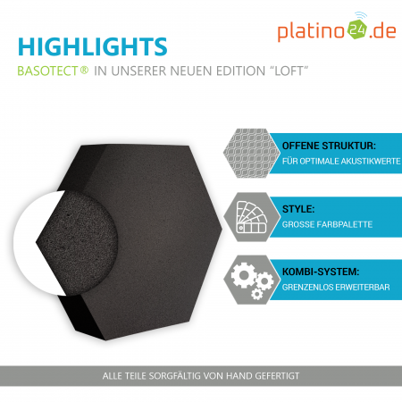 Edition LOFT Honeycomb - 9 Absorber aus Basotect ® - Farbe: Platinum + Anthracite + Lime