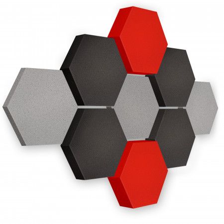 Edition LOFT Honeycomb - 9 absorbers made of Basotect ® - Colour: Platinum + Anthracite + Red Pepper