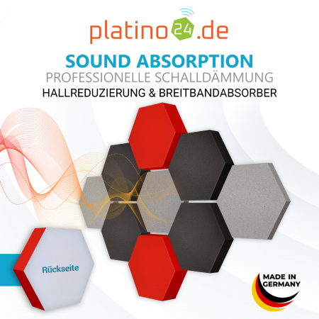 Edition LOFT Honeycomb - 9 Absorber aus Basotect ® - Farbe: Platinum + Anthracite + Red Pepper