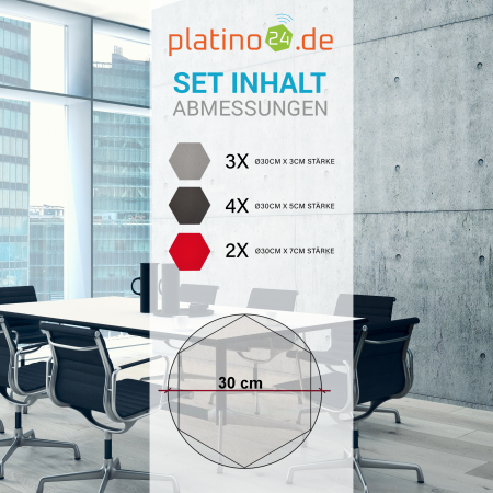 Edition LOFT Honeycomb - 9 Absorber aus Basotect ® - Farbe: Platinum + Anthracite + Red Pepper