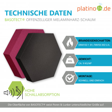 Edition LOFT Honeycomb - 6 Absorber aus Basotect ® - Farbe: Platinum + Anthracite + Crimson