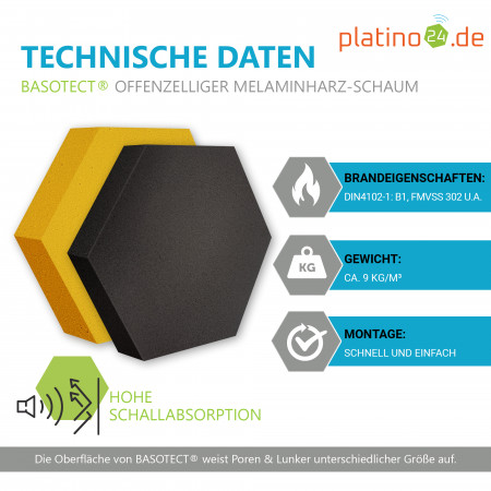 Edition LOFT Honeycomb - 6 Absorber aus Basotect ® - Farbe: Platinum + Anthracite + Bibo