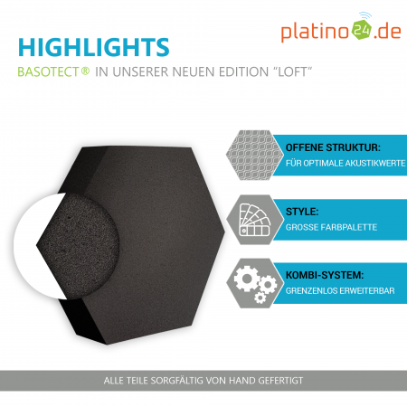 Edition LOFT Honeycomb - 6 Absorber aus Basotect ® - Farbe: Platinum + Anthracite + Bibo
