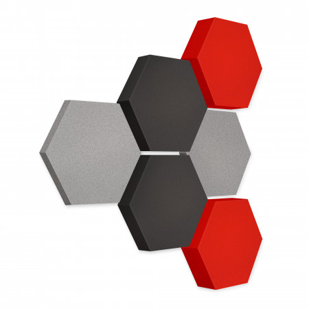 Edition LOFT Honeycomb - 6 absorbers made of Basotect ® - Colour: Platinum + Anthracite + Red Pepper