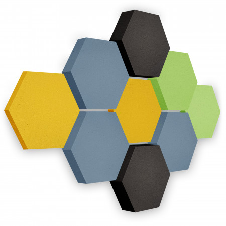Edition LOFT Honeycomb - 9 absorbers made of Basotect ® - Colour: Bibo + Scandic + Anthracite + Lime