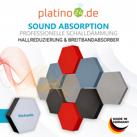 Edition LOFT Honeycomb - 9 absorbers made of Basotect ® - Colour: Platinum + Anthracite + Scandic + Red Pepper