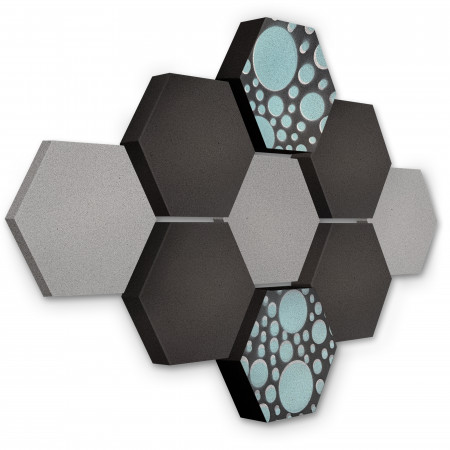 Edition LOFT Honeycomb - 9 absorbers made of Basotect ® - Colour: Platinum + Anthracite + Ocean