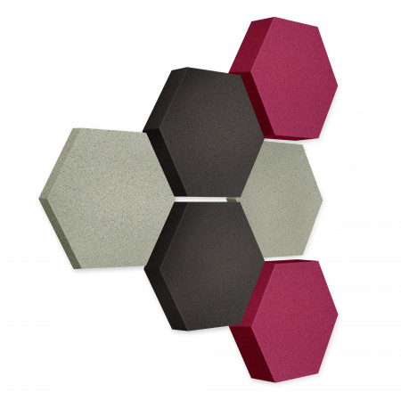 Edition LOFT Honeycomb - 6 absorbers made of Basotect ® - Colour: Concrete + Anthracite + Crimson