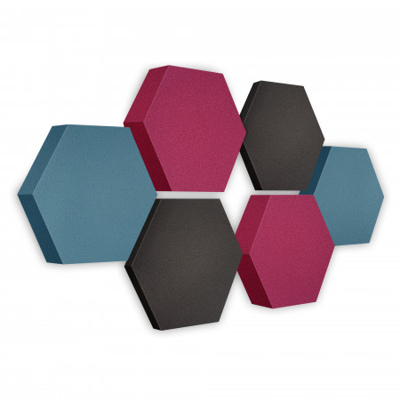 Edition LOFT Honeycomb - 6 absorbers made of Basotect ® - Colour: Anthracite + Maritim + Crimson