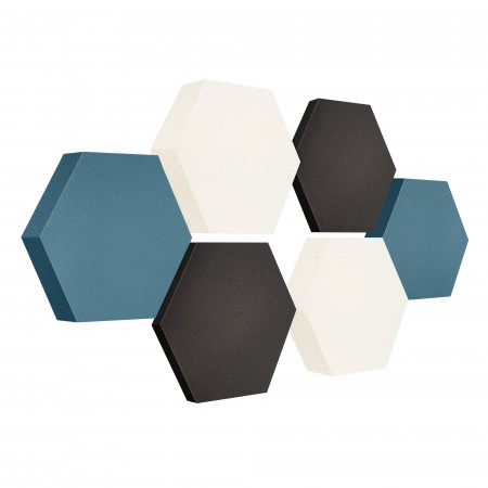 Edition LOFT Honeycomb - 6 absorbers made of Basotect ® - Colour: Anthracite + Maritim + Snow