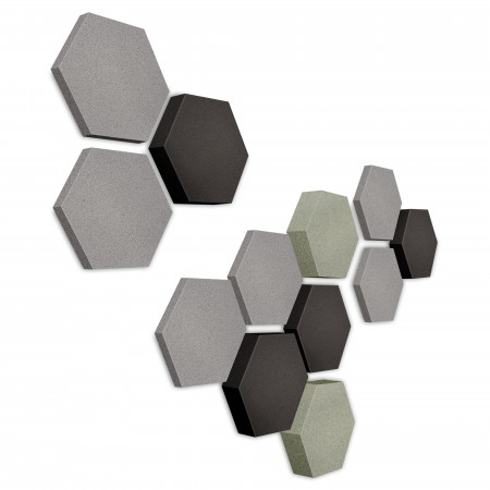 Edition LOFT Honeycomb - 12 absorbers made of Basotect ® - Colour: Platinum + Anthracite + Concrete