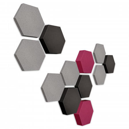 Edition LOFT Honeycomb - 12 absorbers made of Basotect ® - Colour: Platinum + Anthracite + Crimson