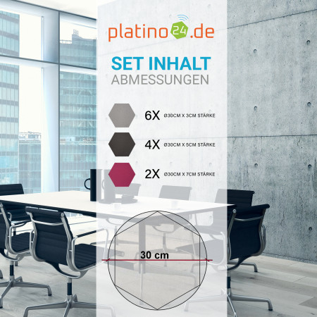 Edition LOFT Honeycomb - 12 Absorber aus Basotect ® - Farbe: Platinum + Anthracite + Crimson