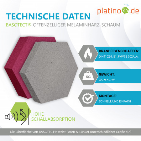 Edition LOFT Honeycomb - 12 Absorber aus Basotect ® - Farbe: Platinum + Anthracite + Crimson