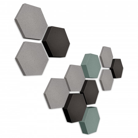 Edition LOFT Honeycomb - 12 absorbers made of Basotect ® - Colour: Platinum + Anthracite + Denim