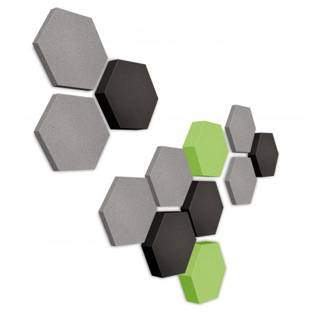 Edition LOFT Honeycomb - 12 Absorber aus Basotect ® - Farbe: Platinum + Anthracite + Lime