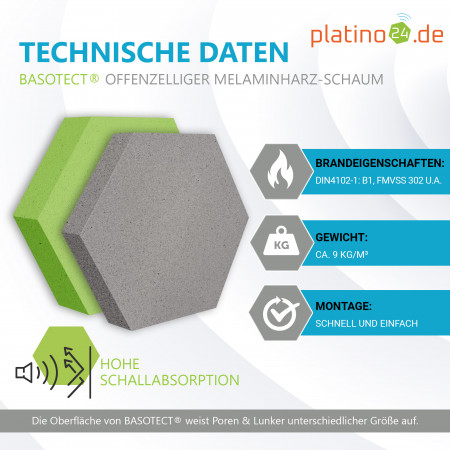 Edition LOFT Honeycomb - 12 Absorber aus Basotect ® - Farbe: Platinum + Anthracite + Lime