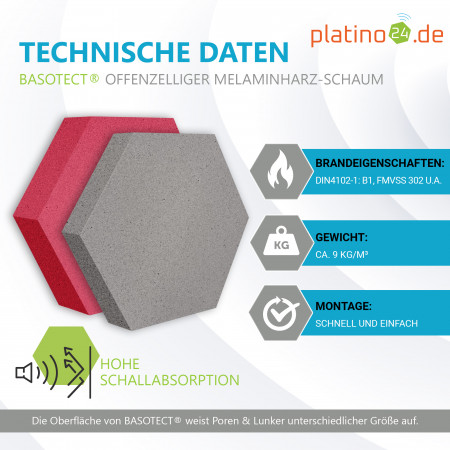 Edition LOFT Honeycomb - 12 Absorber aus Basotect ® - Farbe: Platinum + Anthracite + Magenta