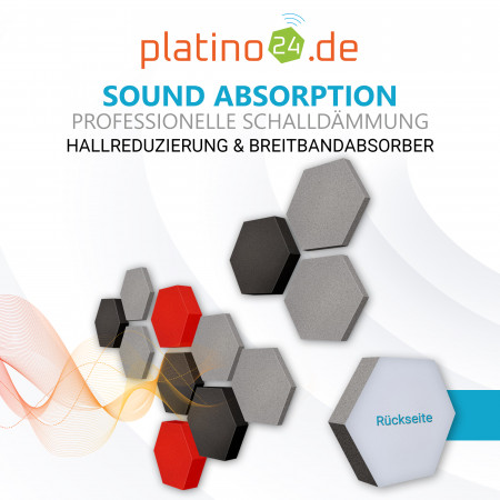Edition LOFT Honeycomb - 12 Absorber aus Basotect ® - Farbe: Platinum + Anthracite + Red Pepper