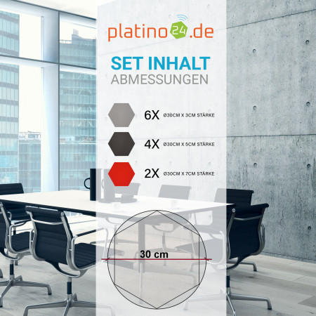 Edition LOFT Honeycomb - 12 Absorber aus Basotect ® - Farbe: Platinum + Anthracite + Red Pepper