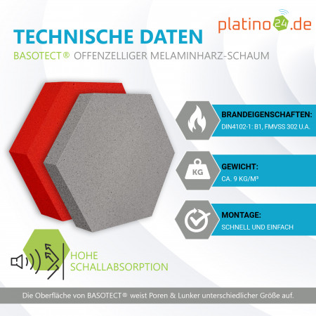 Edition LOFT Honeycomb - 12 Absorber aus Basotect ® - Farbe: Platinum + Anthracite + Red Pepper