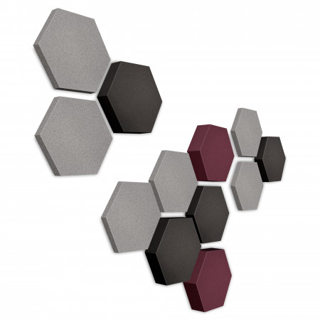 Edition LOFT Honeycomb - 12 Absorber aus Basotect ® - Farbe: Platinum + Anthracite + Blackberry